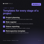 What's inside the Project Manager Template Pack AI bundle: Project planning, Risk register, Status reporting, Retrospective template
