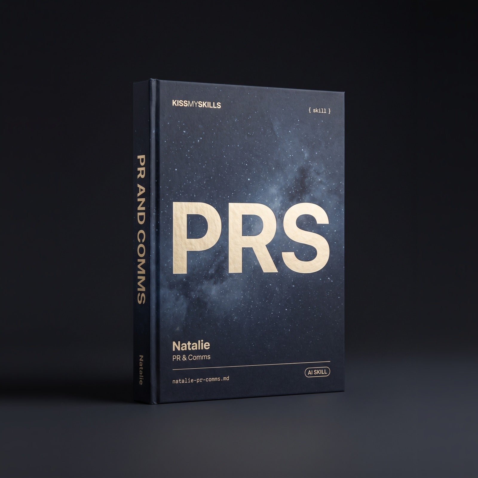PR & Comms Claude skill by KissMySkills, hardcover volume cover