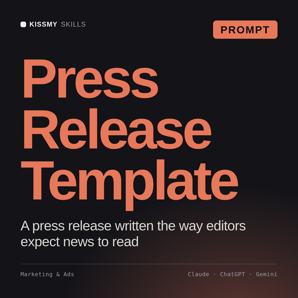Press Release Template AI prompt by KissMySkills, cover