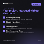 What's inside the Project Manager Bundle AI bundle: Project planning, Status reporting, Meeting notes, Stakeholder updates