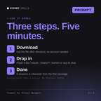 How the Prompts for Project Managers AI prompt works in three steps: download, drop it into your AI chat, done
