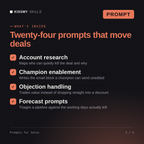 What's inside the Prompts for Sales AI prompt: Account research, Champion enablement, Objection handling, Forecast prompts