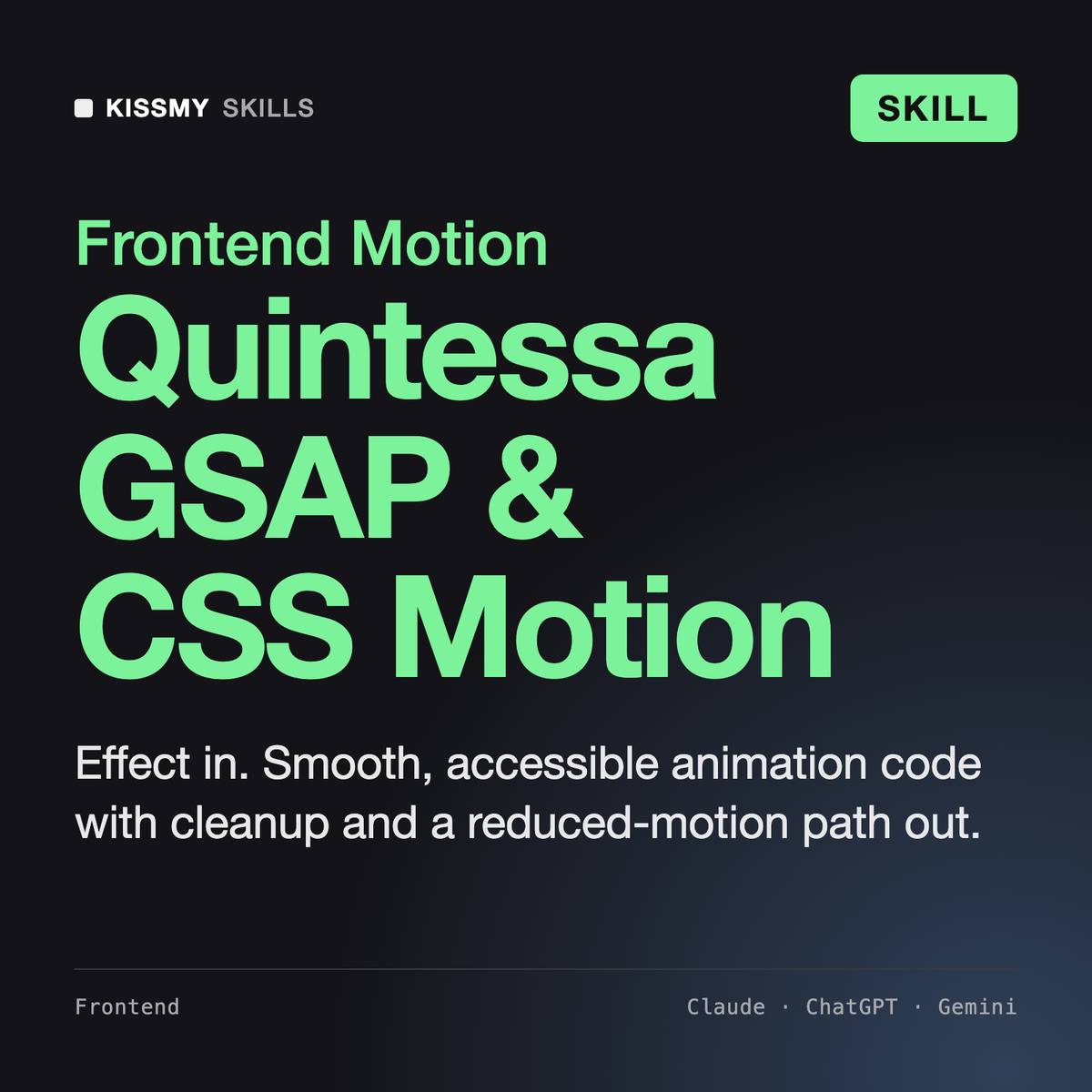 Quintessa - Web Animation Developer (GSAP & CSS) AI skill by KissMySkills, cover
