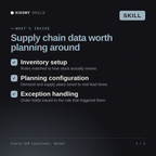 What's inside the Oracle SCM Consultant, Rafael AI skill: Inventory setup, Planning configuration, Exception handling