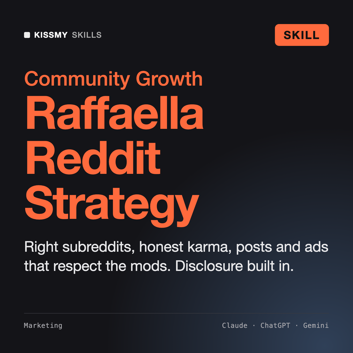 Raffaella - Reddit Marketing Strategist AI skill by KissMySkills, cover