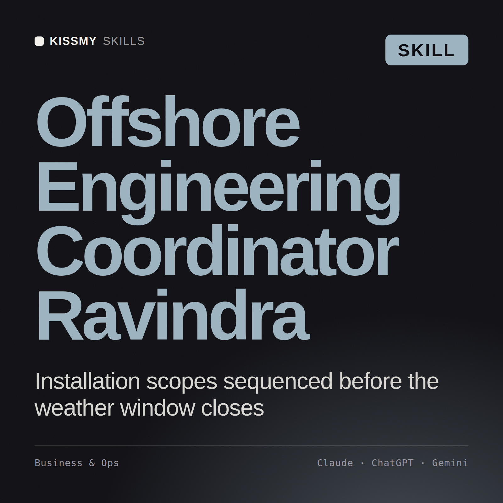 Offshore Engineering Coordinator, Ravindra AI skill by KissMySkills, cover