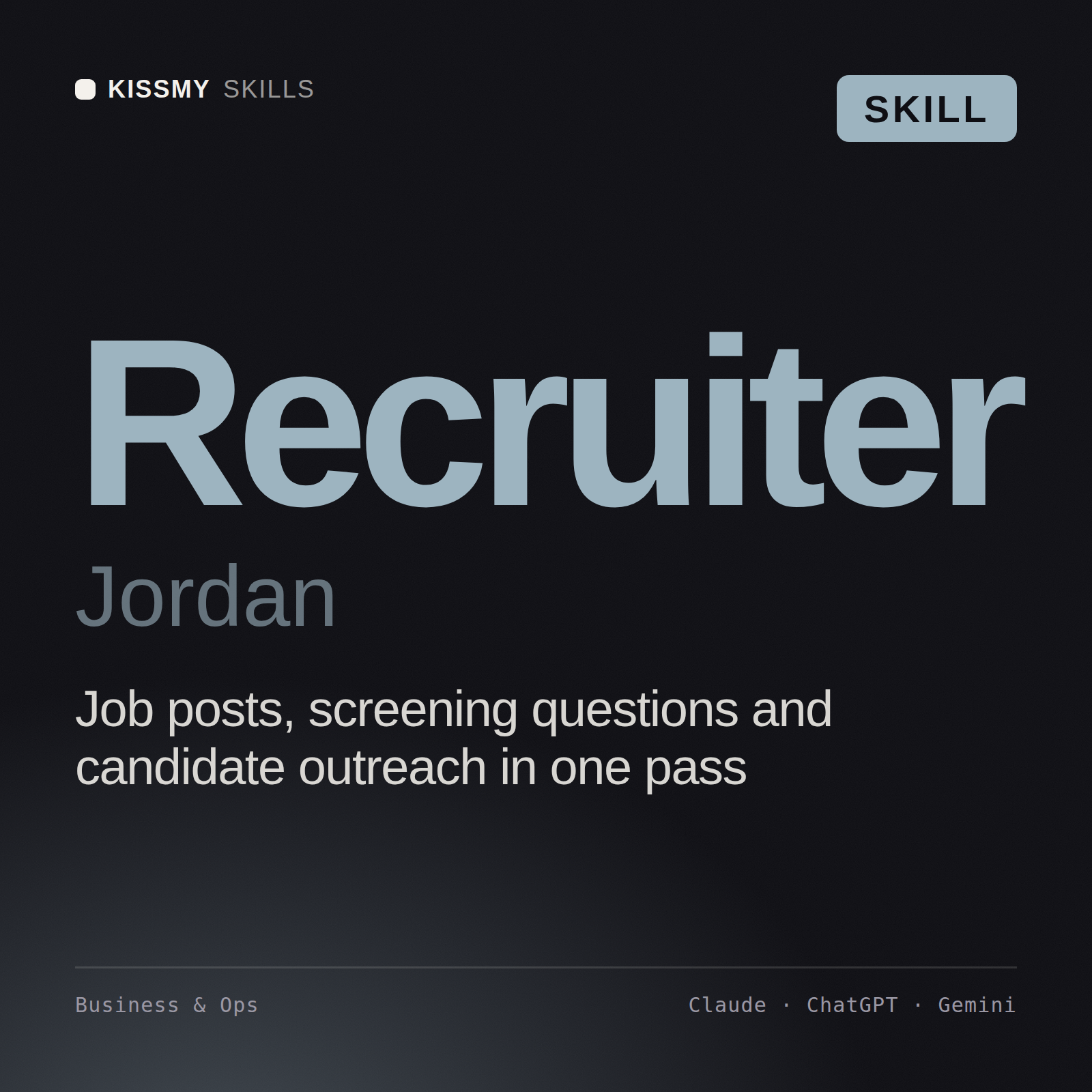 Recruiter, Jordan AI skill by KissMySkills, cover