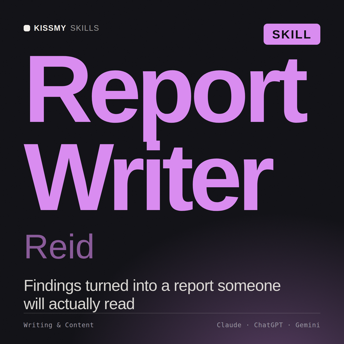Report Writer, Reid AI skill by KissMySkills, cover