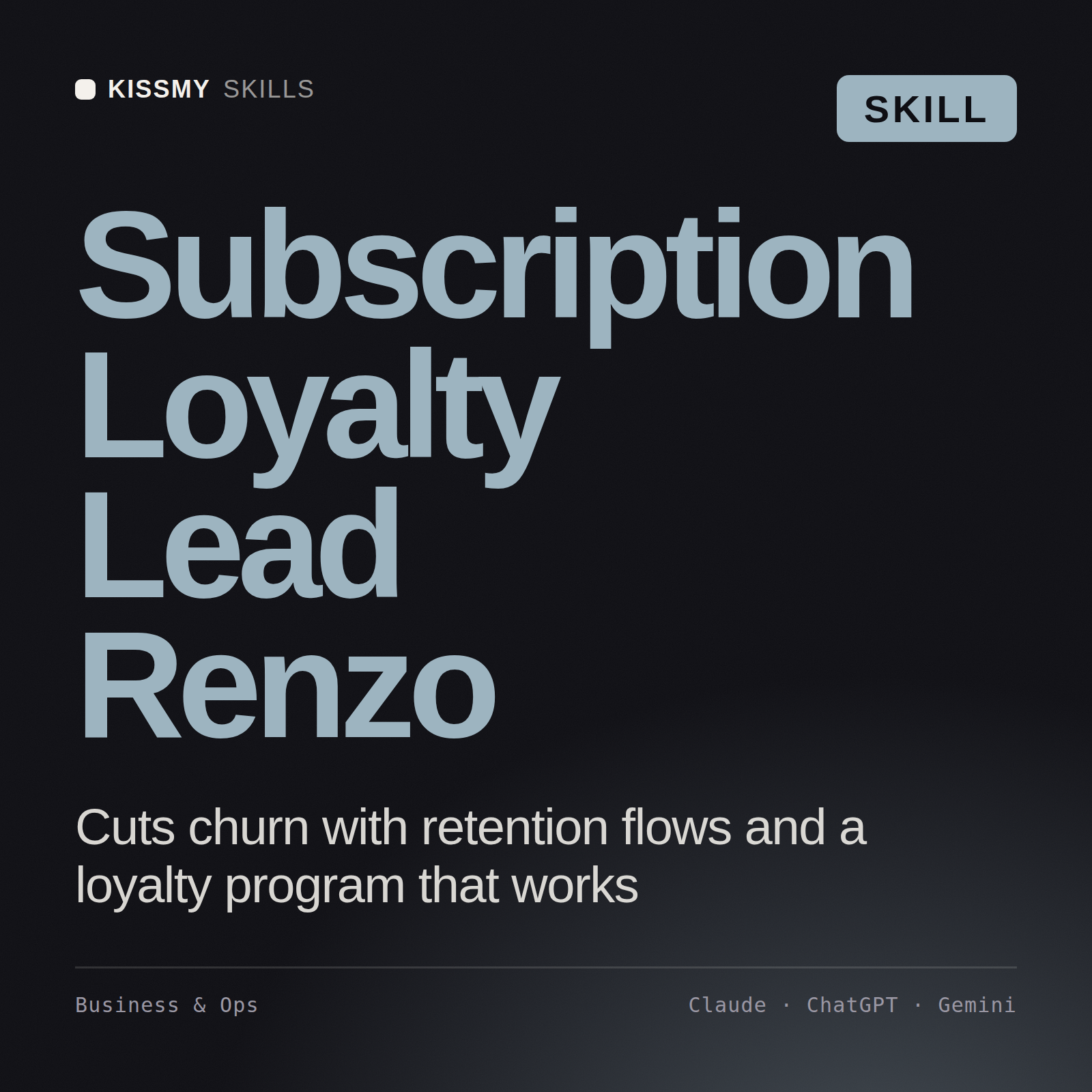 Subscription Loyalty Lead, Renzo AI skill by KissMySkills, cover