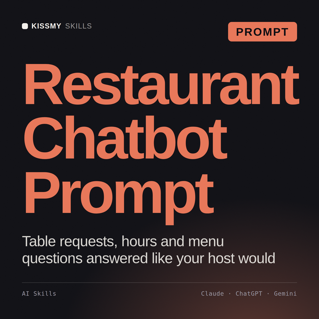 Restaurant Chatbot Prompt AI prompt by KissMySkills, cover