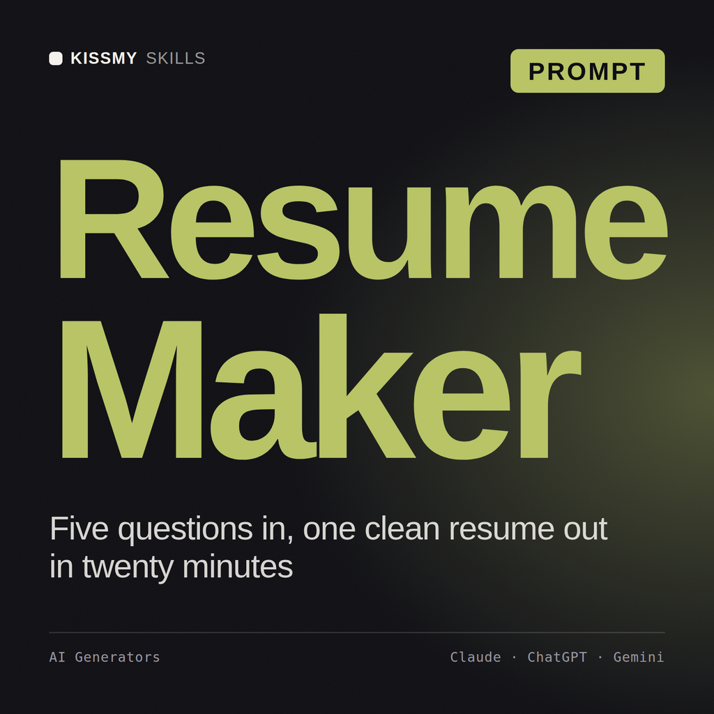 Resume Maker AI prompt by KissMySkills, cover