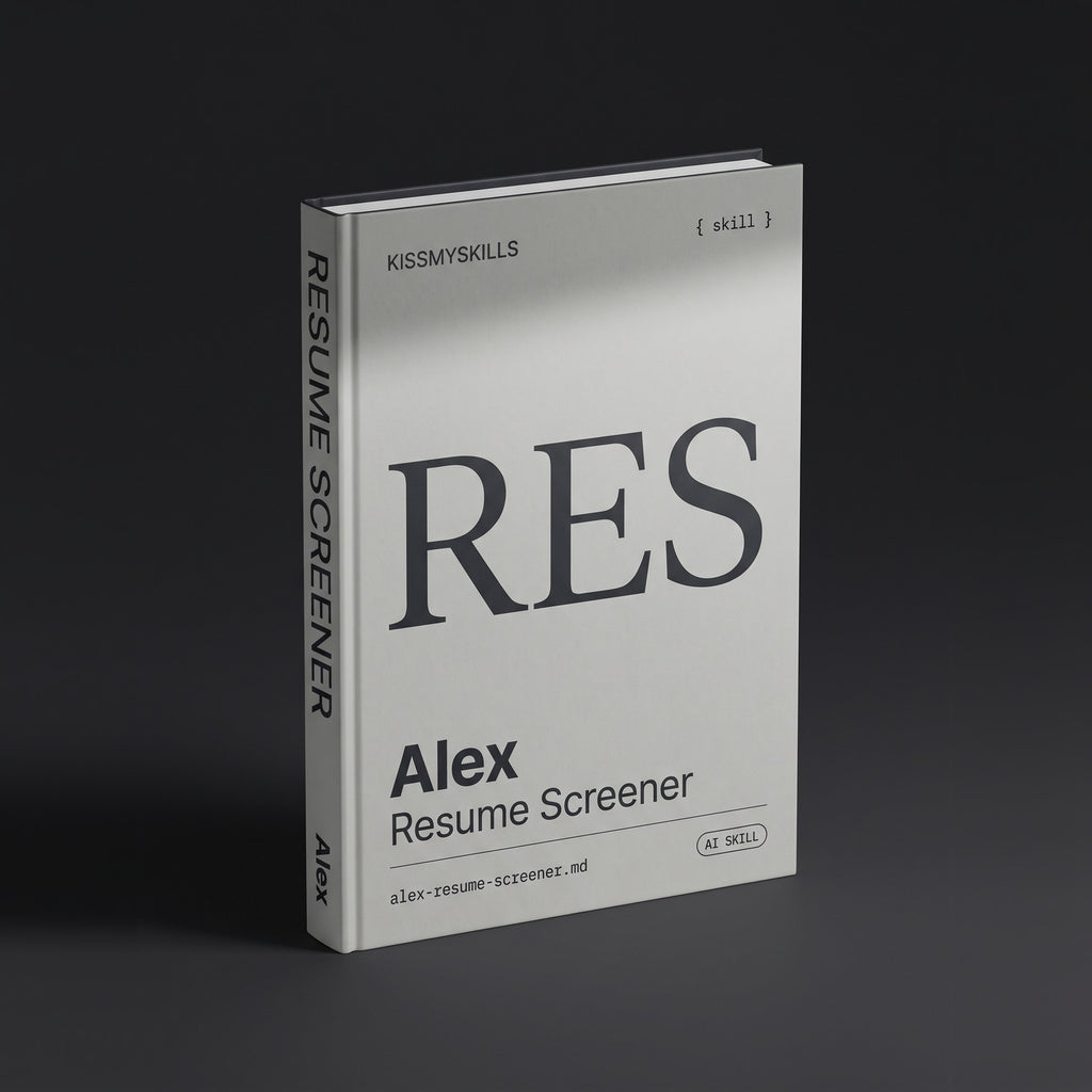 Resume Screener Claude skill by KissMySkills, hardcover volume cover