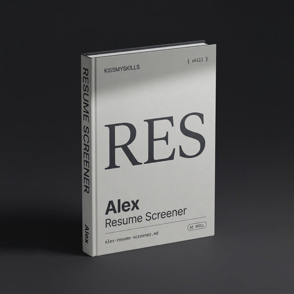 Resume Screener Claude skill by KissMySkills, hardcover volume cover