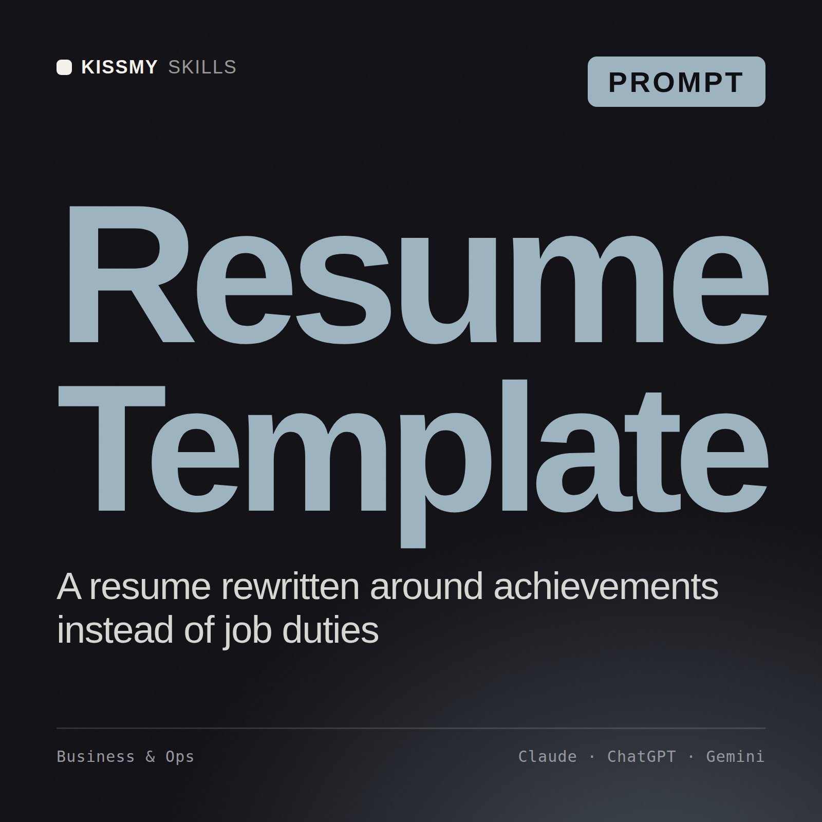 Resume Template AI prompt by KissMySkills, cover
