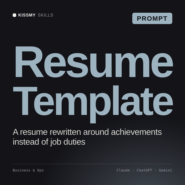 Resume Template AI prompt by KissMySkills, cover