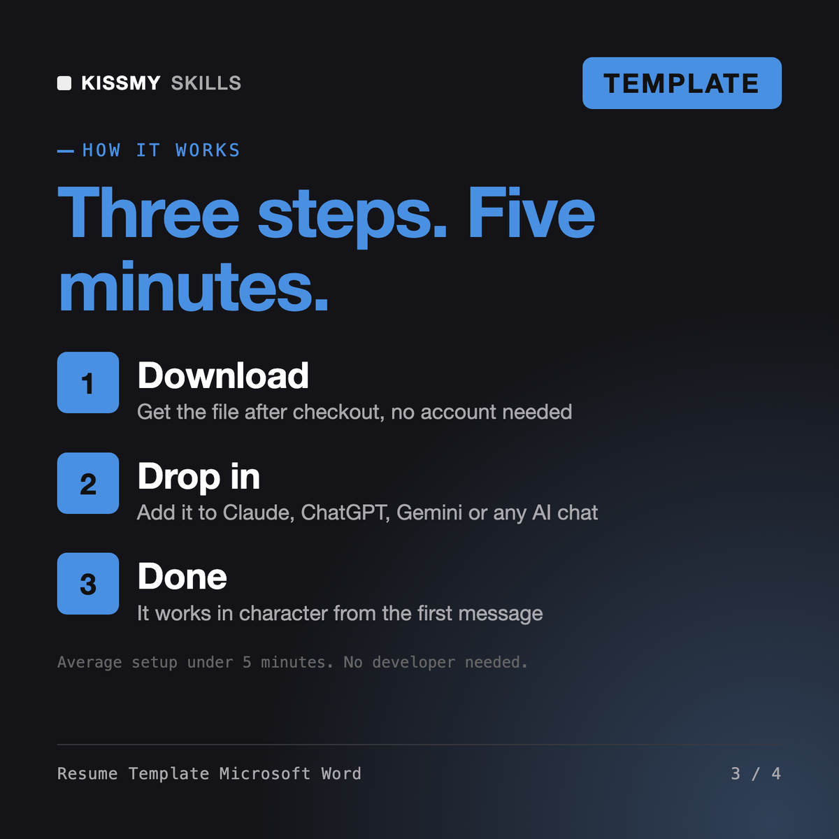 How the Resume Template Microsoft Word - 3 ATS-Friendly Word Resume Designs works in three steps: download, drop it into your AI chat, done