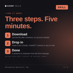 How the Retargeting Specialist, Rex AI skill works in three steps: download, drop it into your AI chat, done
