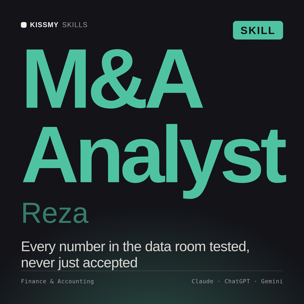 M&A Analyst, Reza AI skill by KissMySkills, cover