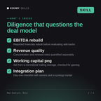 What's inside the M&A Analyst, Reza AI skill: EBITDA rebuild, Revenue quality, Working capital peg, Integration plan