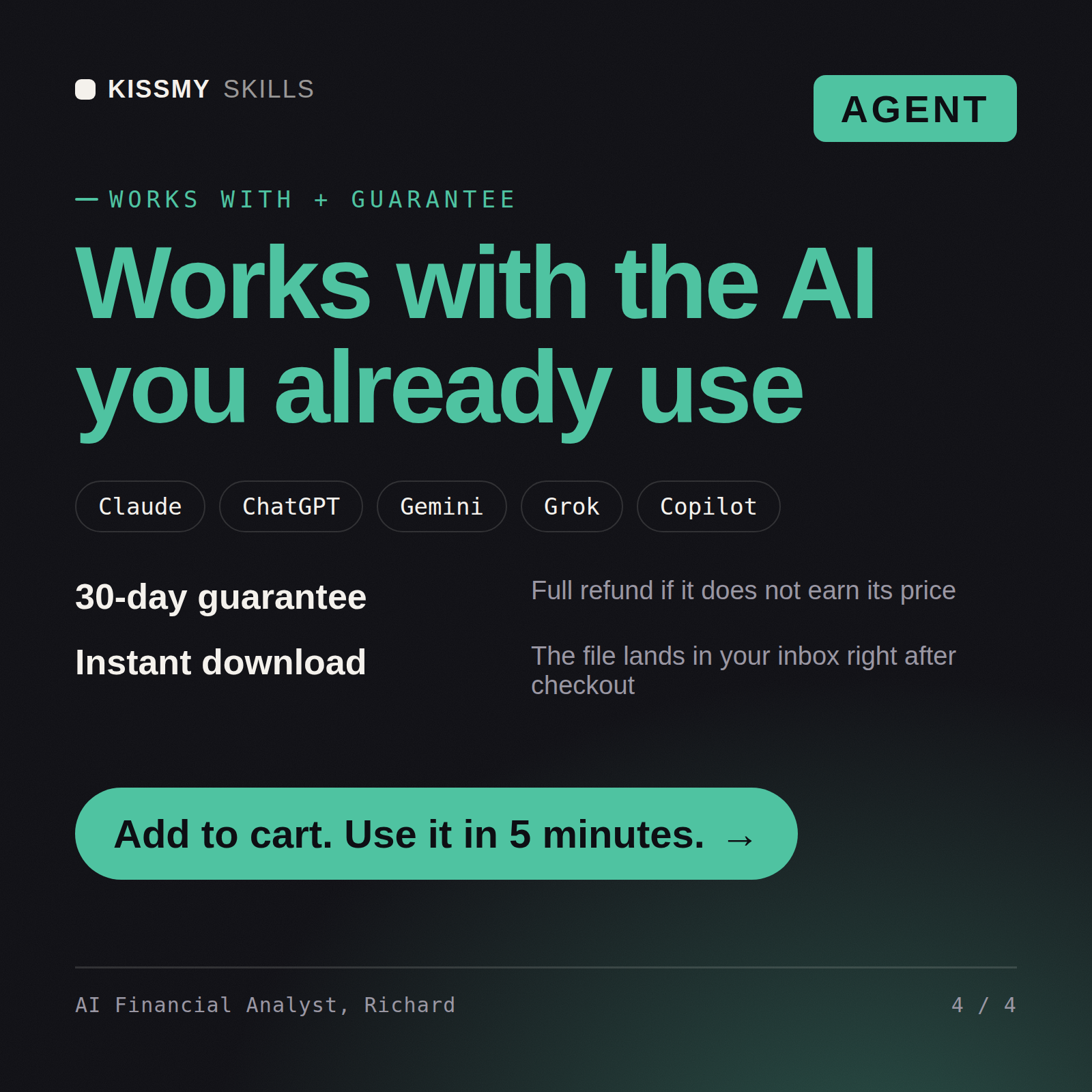 The AI Financial Analyst, Richard AI agent works with Claude, ChatGPT, Gemini and any AI chat, 30-day money-back guarantee