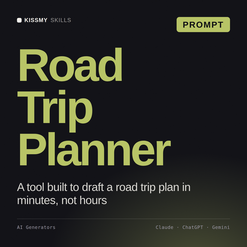 Road Trip Planner AI prompt by KissMySkills, cover