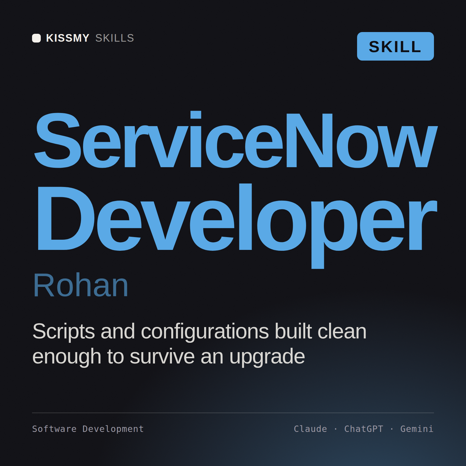 ServiceNow Developer, Rohan AI skill by KissMySkills, cover