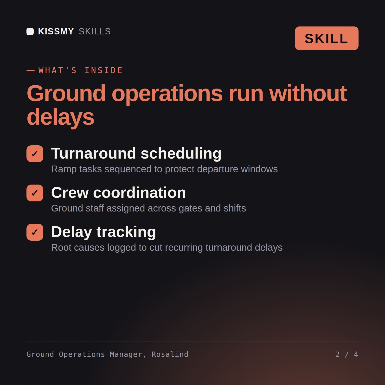 What's inside the Ground Operations Manager, Rosalind AI skill: Turnaround scheduling, Crew coordination, Delay tracking