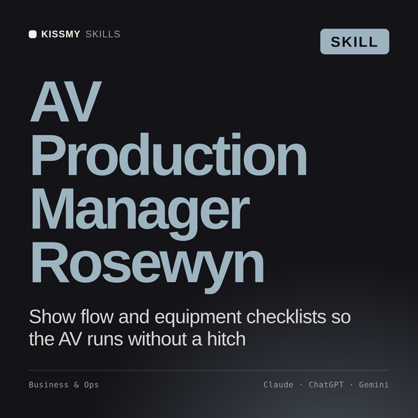 AV Production Manager, Rosewyn AI skill by KissMySkills, cover