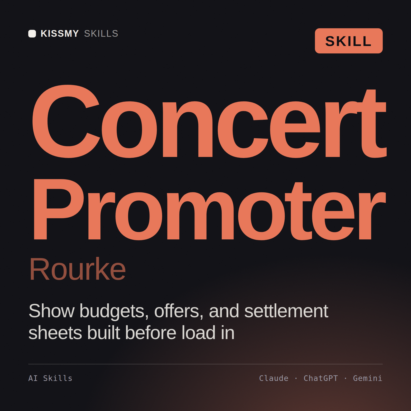 Concert Promoter, Rourke AI skill by KissMySkills, cover