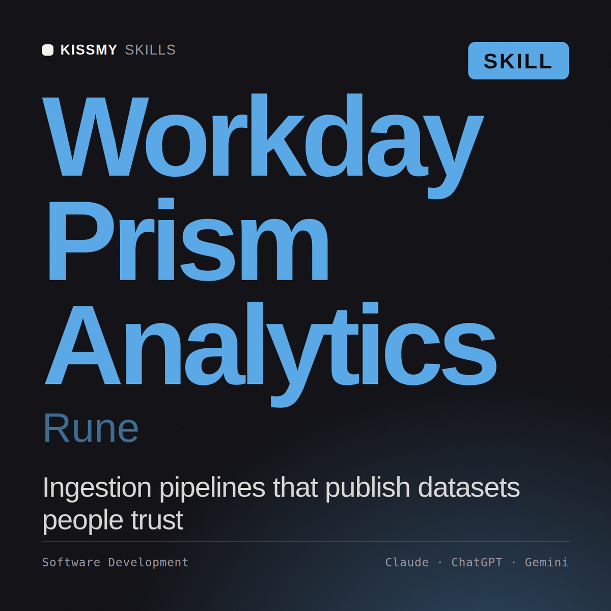 Workday Prism Analytics, Rune AI skill by KissMySkills, cover