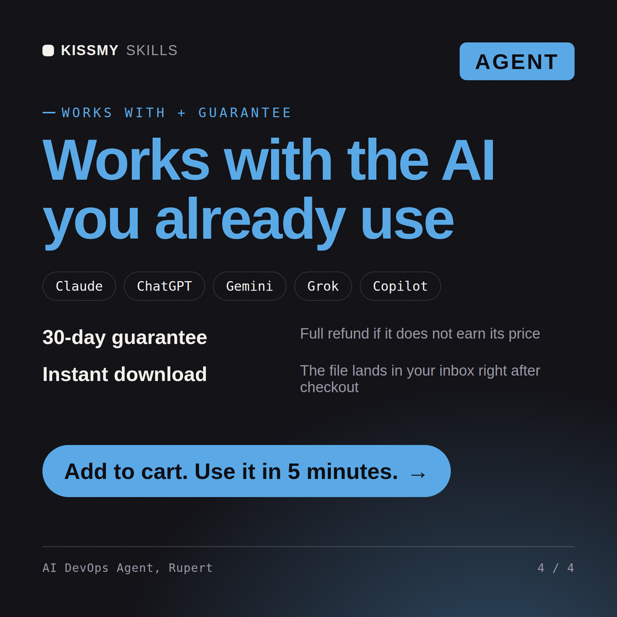 The AI DevOps Agent, Rupert AI agent works with Claude, ChatGPT, Gemini and any AI chat, 30-day money-back guarantee