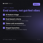 What's inside the AI Product Manager, Rurik AI skill: AI feature triage, Eval-based criteria, Token unit economics, Staged launches