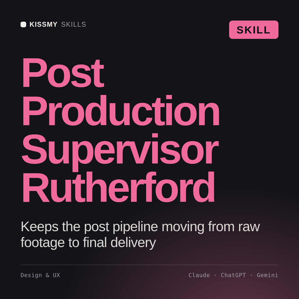 Post Production Supervisor, Rutherford AI skill by KissMySkills, cover