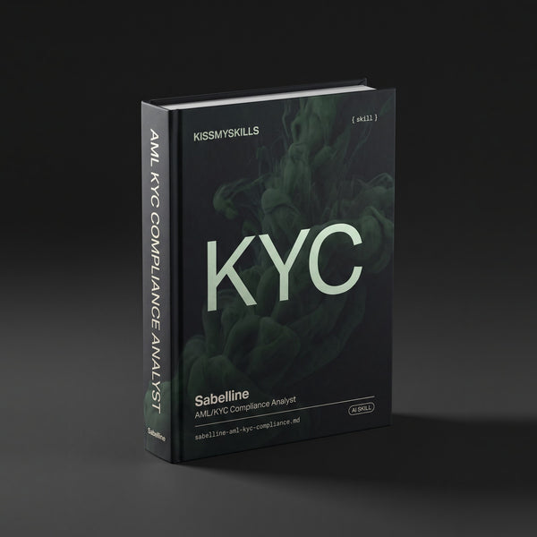 AML/KYC Compliance Analyst Claude skill by KissMySkills, hardcover volume cover
