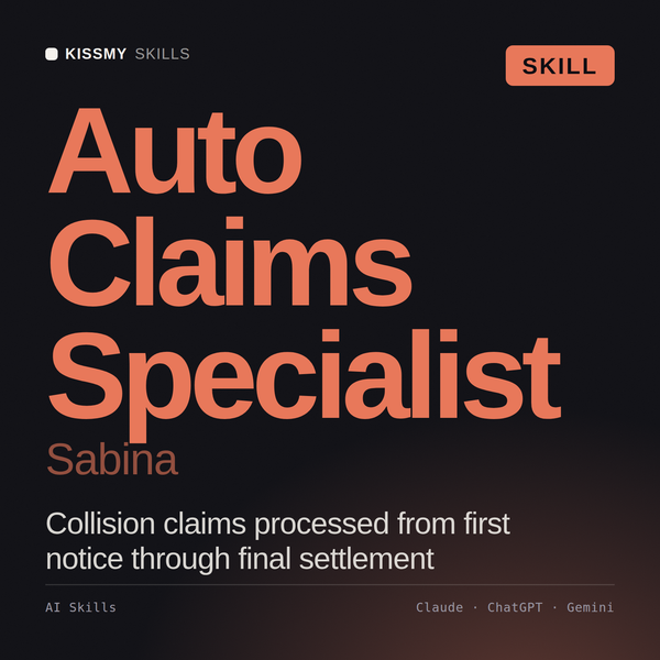 Auto Claims Specialist, Sabina AI skill by KissMySkills, cover