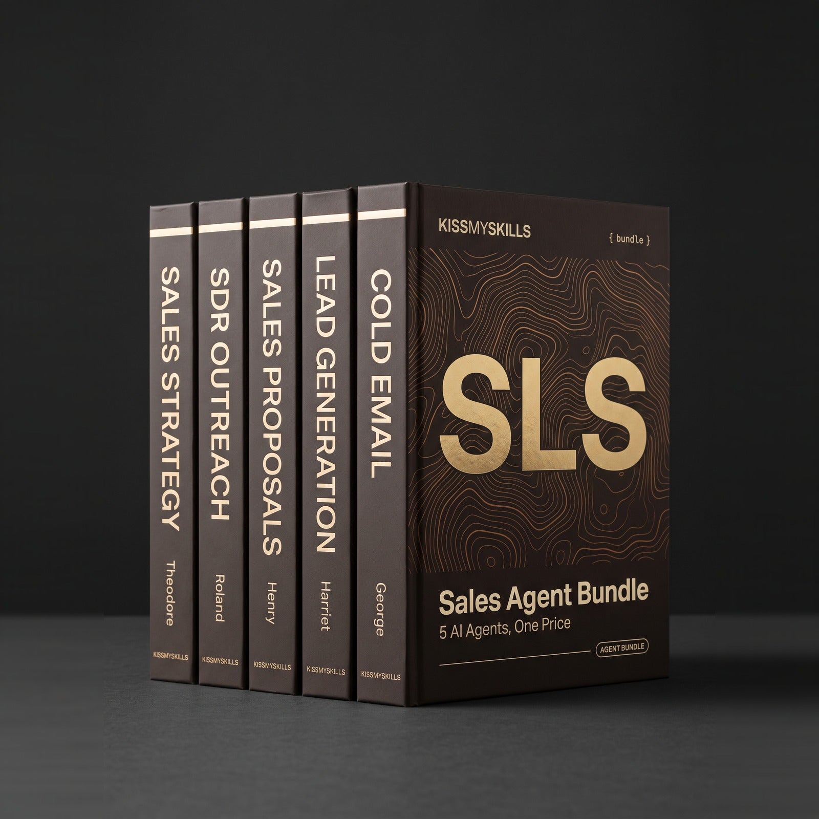 Sales Agent Bundle by KissMySkills, hardcover volumes titled Sales Strategy, SDR Outreach, Sales Proposals, Lead Generation and Cold Email