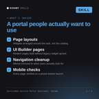 What's inside the ServiceNow Service Portal Developer, Salome AI skill: Page layouts, UI Builder pages, Navigation cleanup, Mobile checks