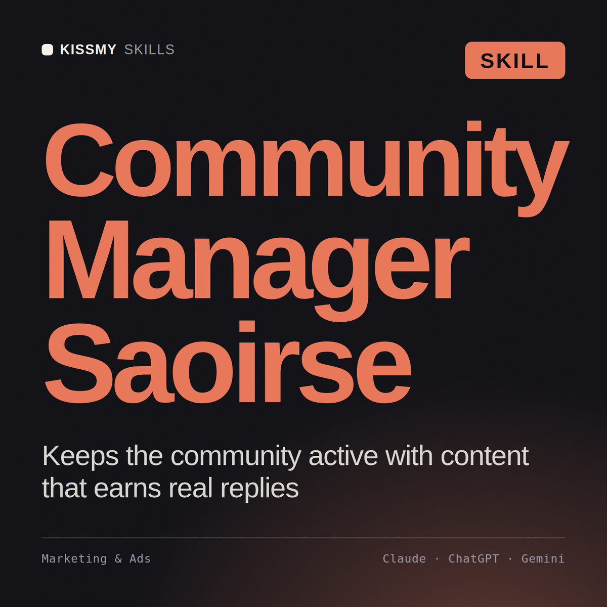 Community Manager, Saoirse AI skill by KissMySkills, cover