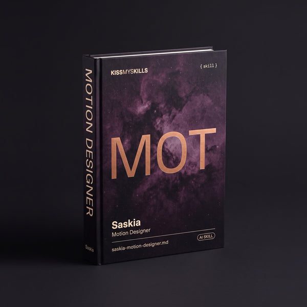 Motion Designer Claude skill by KissMySkills, hardcover volume cover