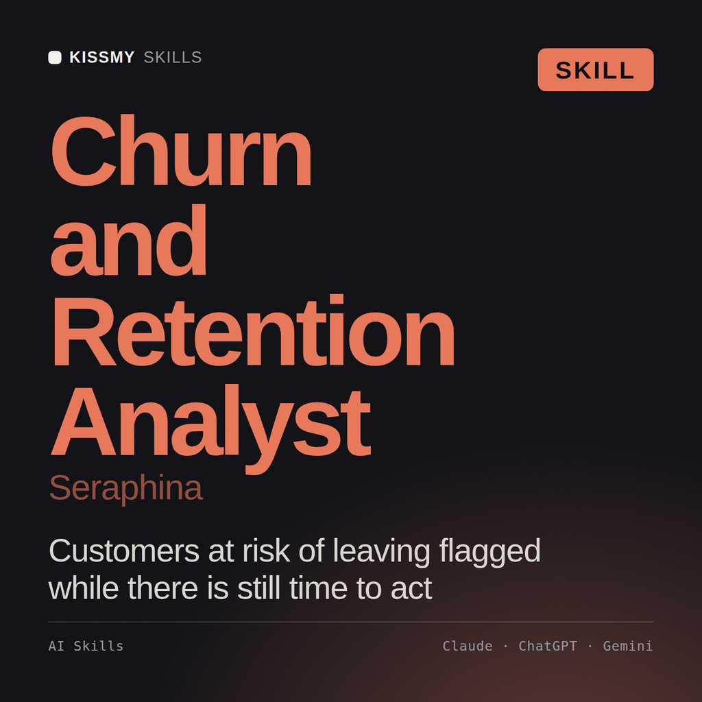 Churn and Retention Analyst, Seraphina AI skill by KissMySkills, cover