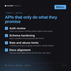 What's inside the API Security Engineer, Sibylla AI skill: Auth review, Schema hardening, Rate and abuse limits, Docs alignment