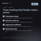 What's inside the Workday Time Tracking Consultant, Sigfrid AI skill: Timesheet setup, Absence policies, Approval workflows, Reporting help