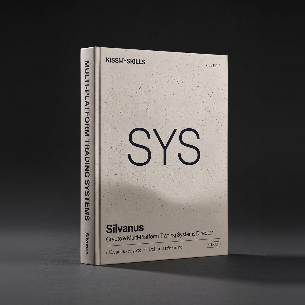 Silvanus - Crypto & Multi-Platform Trading Systems Director Claude skill by KissMySkills, hardcover volume cover