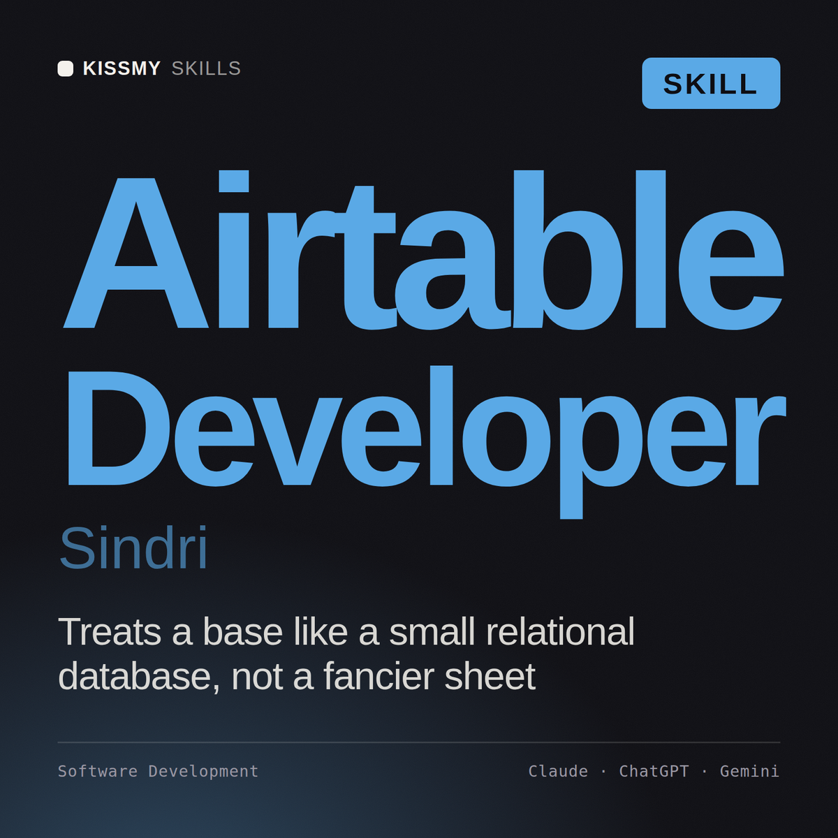 Airtable Developer, Sindri AI skill by KissMySkills, cover