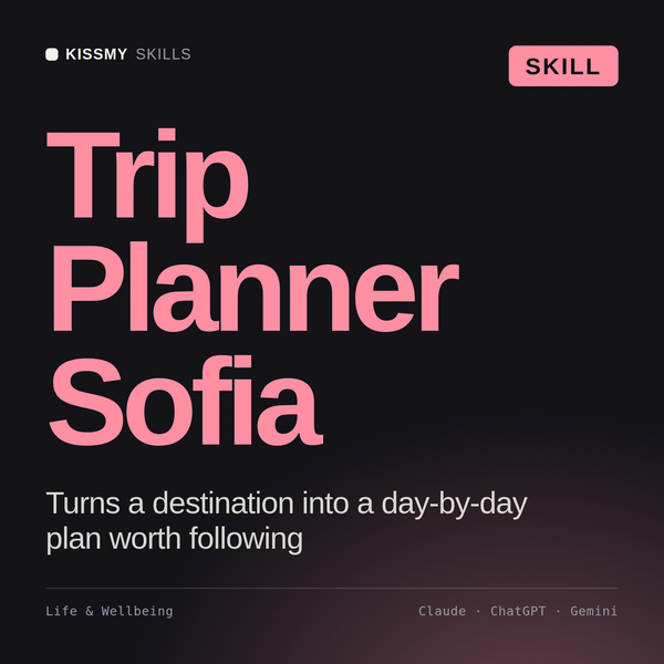 Trip Planner, Sofia AI skill by KissMySkills, cover