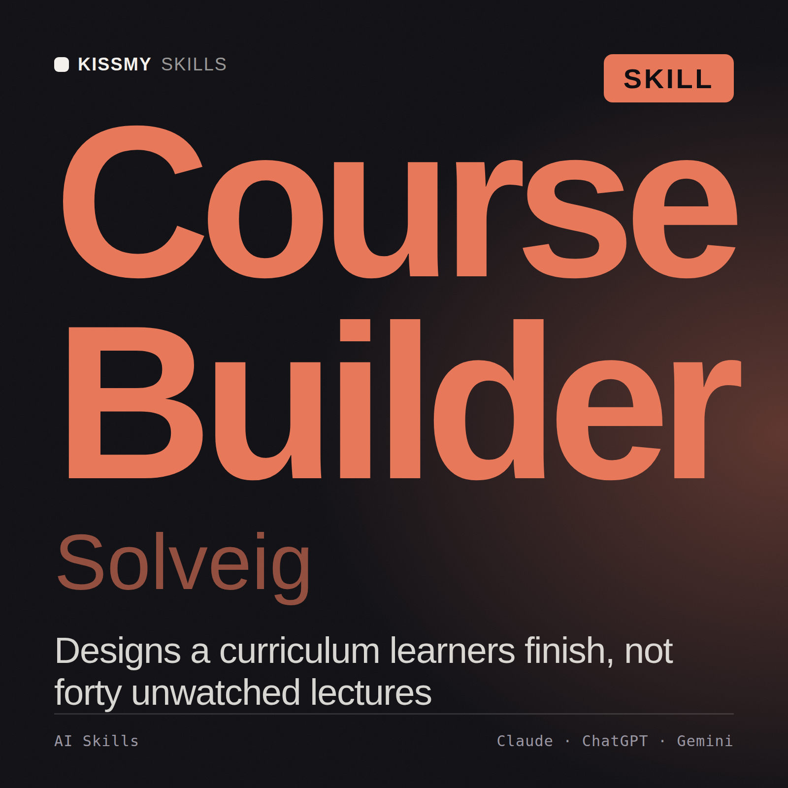 Course Builder, Solveig AI skill by KissMySkills, cover
