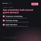 What's inside the Spa Services Manager, Sigrid AI skill: Treatment scheduling, Package design, Staff utilization