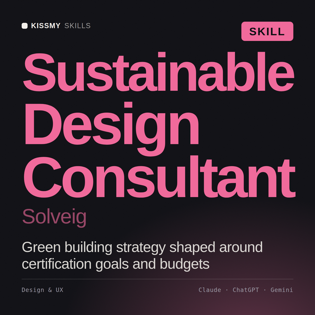 Sustainable Design Consultant, Solveig AI skill by KissMySkills, cover