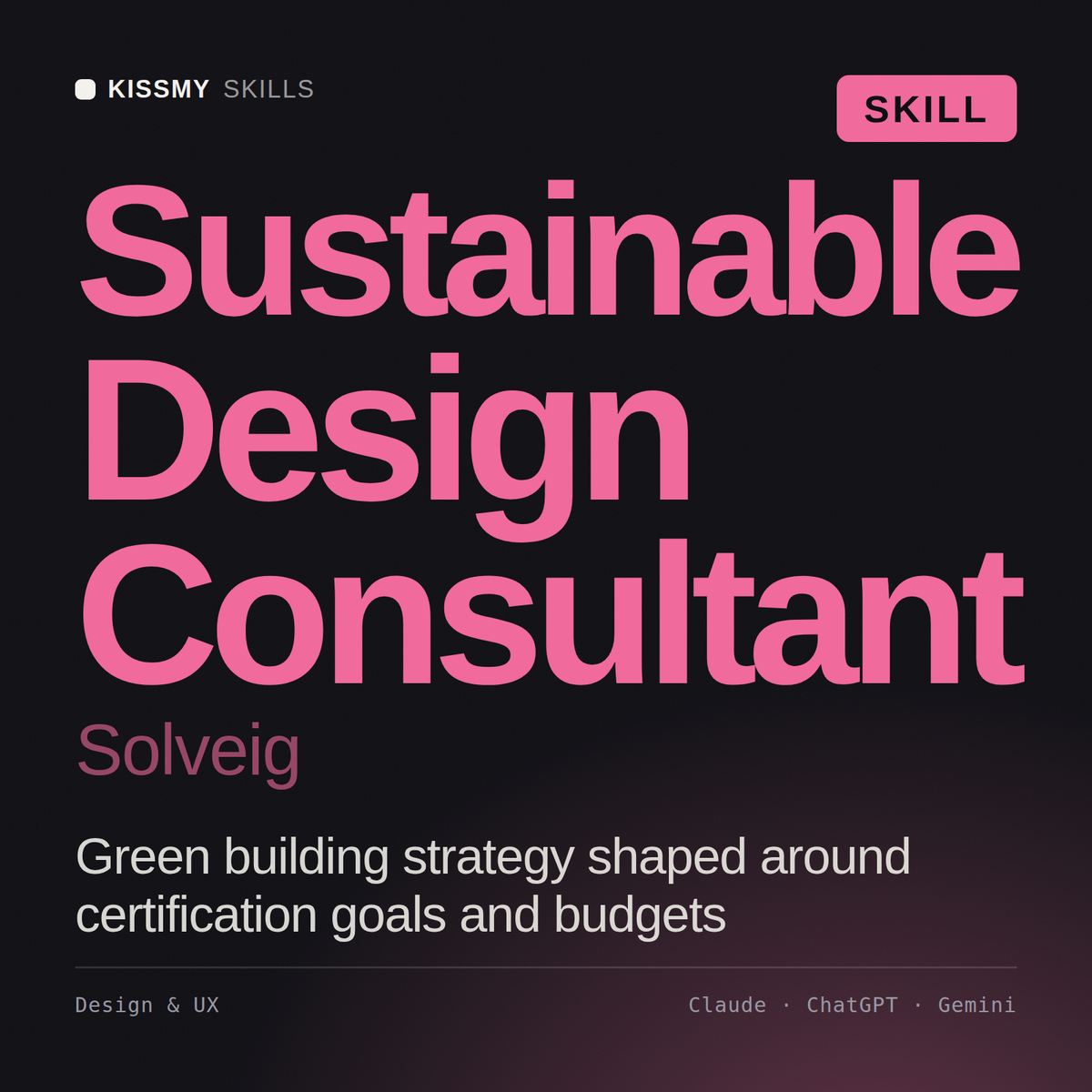Sustainable Design Consultant, Solveig AI skill by KissMySkills, cover