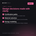 What's inside the Sustainable Design Consultant, Solveig AI skill: Certification paths, Material selection, Energy modeling